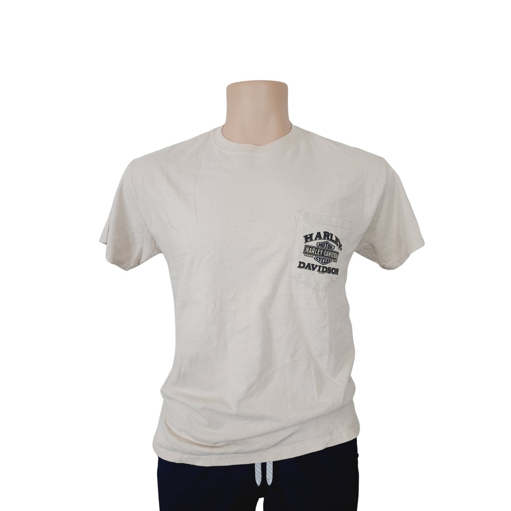Harley Davidson Logo on the front and back Pocket T-Shirts,‎ Men Size M Beige